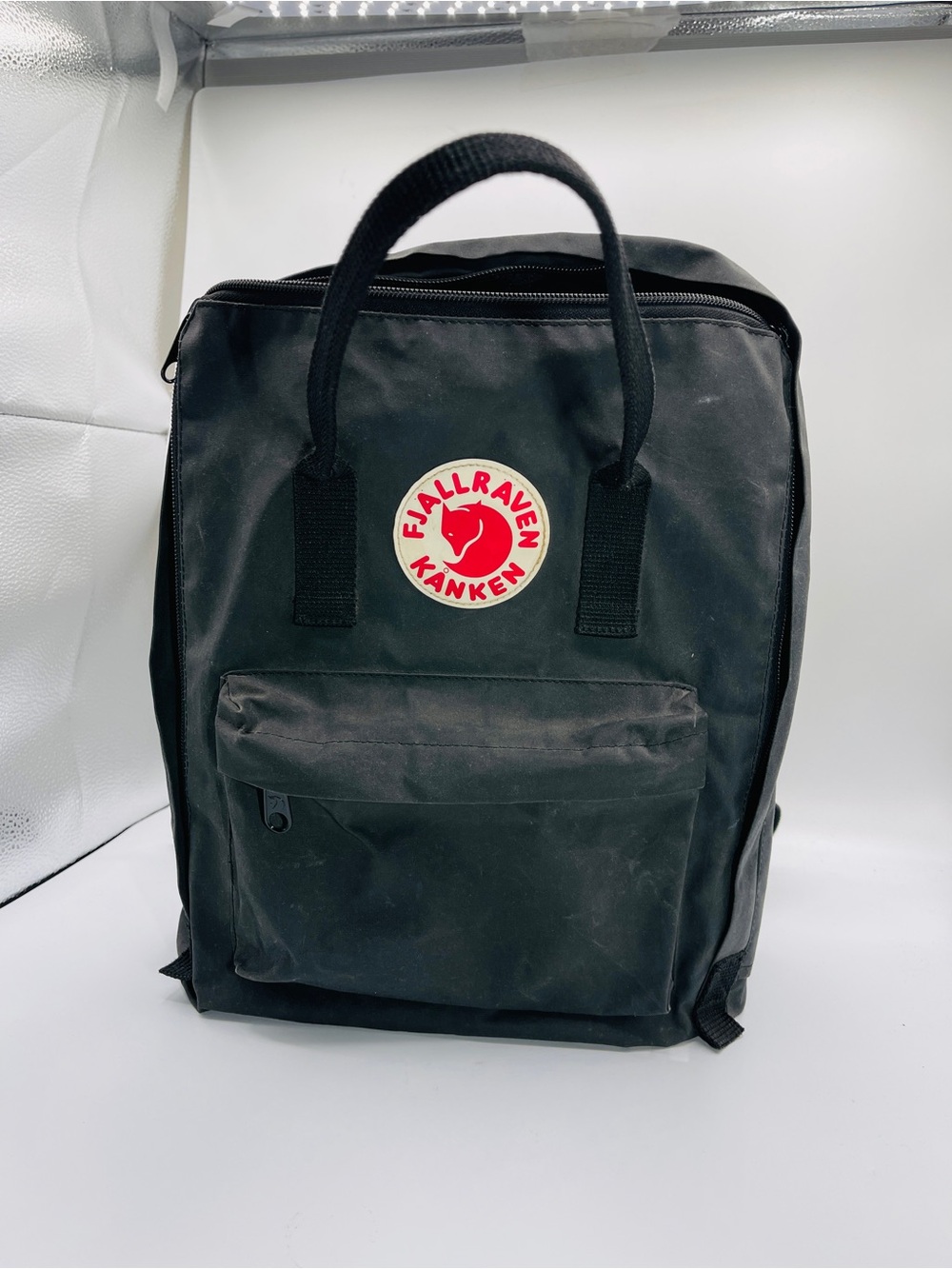 Fjallraven Kanken Backpack in Black with Red Logo Patch